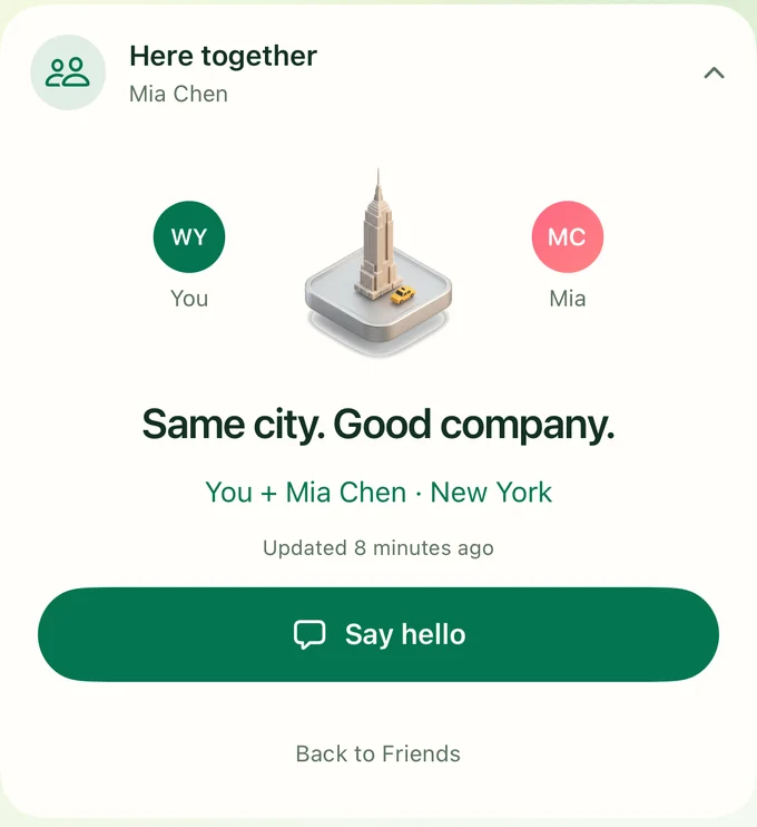 An earlier same-city design showing you and Mia in New York.